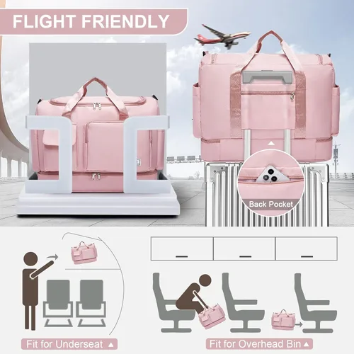 Vista 249 de Pequeña bolsa de gimnasio para mujer, bolsa de viaje con compartimento para zapatos