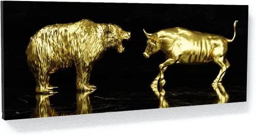 Vista 12 de Sense Canvas Bull vs Bear Money Small 20 x 8 / 0.75 pulgadas - Stock Market Bull vs Bear Financial Wall Street Office Entrepreneur Decor Wall Art