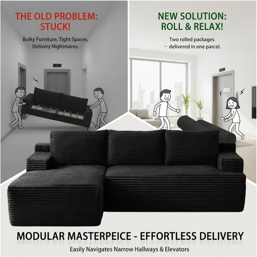 Vista 6 de Sofá modular moderno de 96 pulgadas para sala de estar, sofá modular tapizado, sin hueso, cómodo sofá nube con diván en forma de L