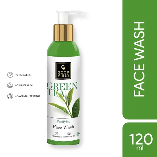 Vista 8 de Good Vibes Green Tea Face Wash Anti acné Limpieza profunda Antioxidantes Rico Limpiador Facial para todo tipo de piel Natural, sin parabenos ni
