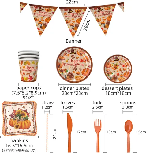 Vista 4 de Decoraciones de fiesta de amigos, decoraciones de regalo de amigos, platos y tazas, servilletas, decoraciones de fiesta de Acción de Gracias