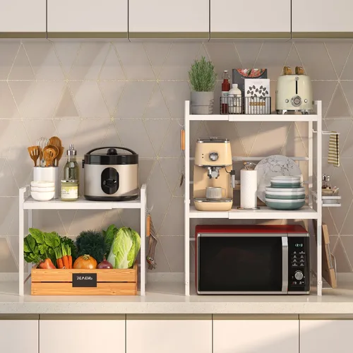Vista 4 de DOLALIKE Estante para horno de microondas, soporte expandible para microondas, organizador de encimera de cocina, almacenamiento de utensilios