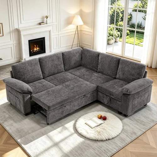 Vista 16 de Sofá cama modular modular con cama extraíble, sofá modular de 5 asientos en forma de L con almacenamiento, sofá nube, sofás seccionales convertibles