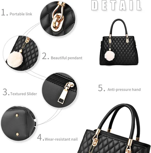Vista 4 de I IHAYNER - Bolsos de cuero para mujer con correa para llevar al hombro asas cortas y pompón