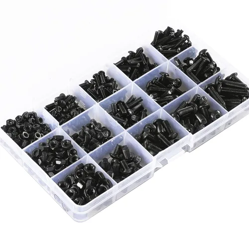 Vista 5 de Kit surtido de 520 piezas de acero de aleación M3 M4 M5 de grado 10.9, pernos, tornillos y tuercas con cabeza hexagonal y botón, juego completo