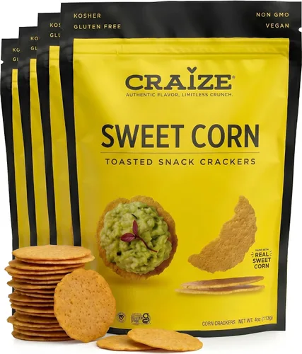 Vista 10 de Craize Sweet Corn Crisps Galletas de maíz tostadas sin gluten, veganas, kosher, 4 onzas cada una