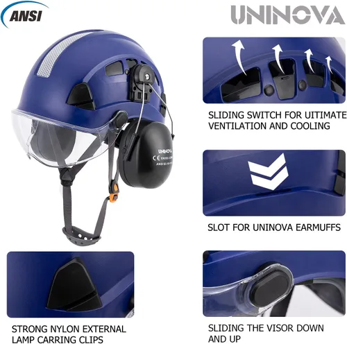 Vista 3 de Casco de protección para los oídos y visera ANSI Z89.1 con ventilación ABS forestal, arborista, árbol, construcción, construcción, protección