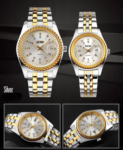 Vista 7 de SKMEI Watches for Couples Men and Women His and Hers Pair Watch Set Husband Wife Valentines Matching Wedding Gifts Classic Stainless Luxry Business