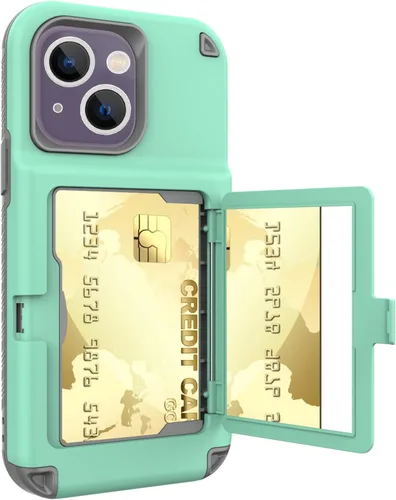 Vista 6 de Funda compatible con iPhone 14 Pro Max con espejo con tarjetero y soporte para tarjetas, bonita funda de lujo con espejo de maquillaje a la moda
