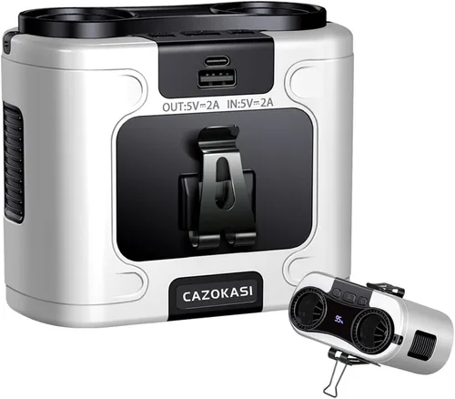 Vista 8 de CAZOKASI Ventilador personal con clip para la cintura, recargable, portátil, manos libres, para viajar, trabajar, al aire libre, oficina