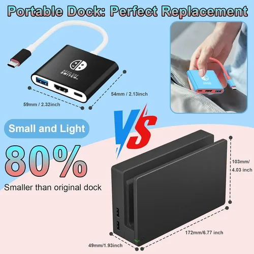 Vista 2 de Dock Replacement for Nintendo Switch & Switch OLED (Not Support Switch 2) Portable Docking Station TV Adapter Support 4K60Hz Display Must-Have