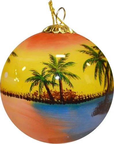 Vista 4 de Adorno de Navidad de vidrio soplado Playa de cacao de tortuga marina Pintado a mano en el interior Arte original Incluye caja de regalo