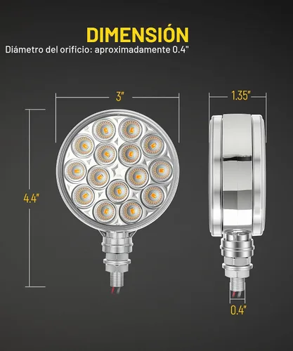 Vista 5 de Partsam 2 luces de pedestal redondas cromadas de doble cara de 3 pulgadas, color rojo/ámbar, 30 LED selladas, lente transparente, montaje