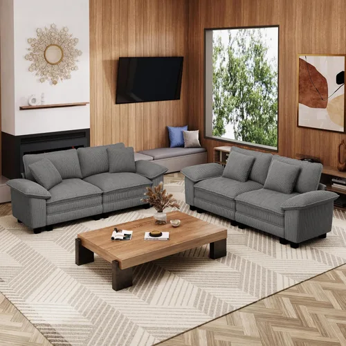 Vista 23 de Sofá Seccional Modular Individual de 53.5", Sillón de Pana Suave y Afelpada con Asiento Profundo Cómodo y Brazos Removibles para Sala de Estar