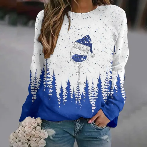 Vista 3 de Sudadera vintage para mujer, sudaderas de manga larga para mujer, de moda, con cuello redondo, camisas casuales de ajuste holgado