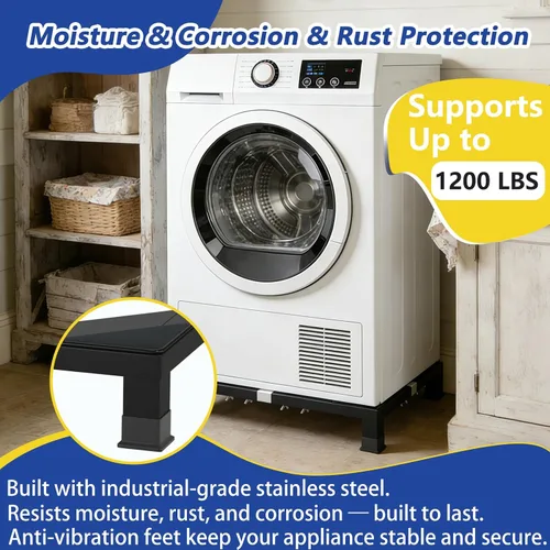 Vista 7 de Pedestal de lavandería de acero inoxidable resistente, soporte universal para lavadora y secadora de 6 pulgadas de altura para máquinas de carga