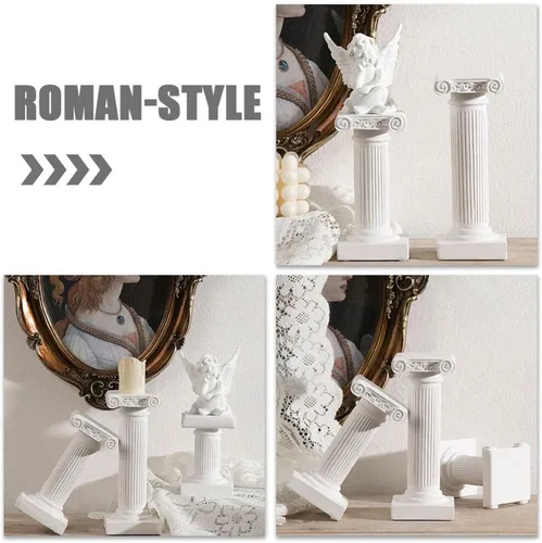 Vista 9 de BESPORTBLE Mini columna de pilar romano, decoración de estatuas de columna romana blanca de resina, estante para decoración de mesa de boda de jardín