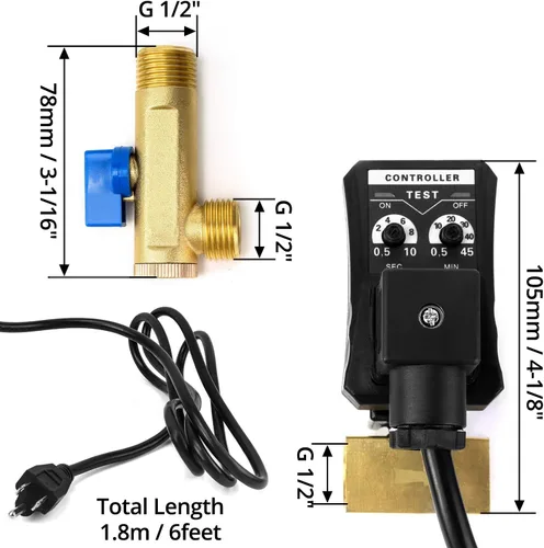 Vista 4 de QWORK Válvula automática de drenaje de condensado temporizada, 1/2" CA 110V, válvula de drenaje de acción directa de 2 vías, enchufe EE. UU