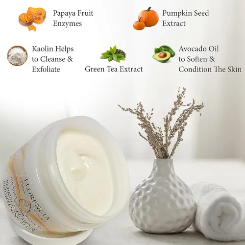 Vista 4 de Florencia Máscara iluminadora de papaya y calabaza. Mascarilla facial natural, exfoliante, suavizante y suavizante. Elimina suavemente las impurezas
