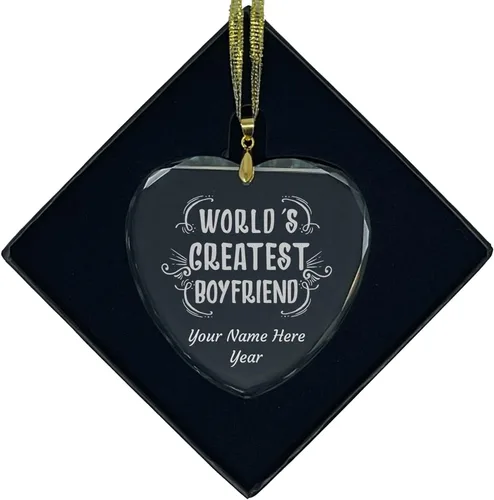 Vista 6 de LaserGram Adorno de Navidad de vidrio personalizado, el mejor novio del mundo, idea de regalo grabada con láser personalizada (forma de diamante)