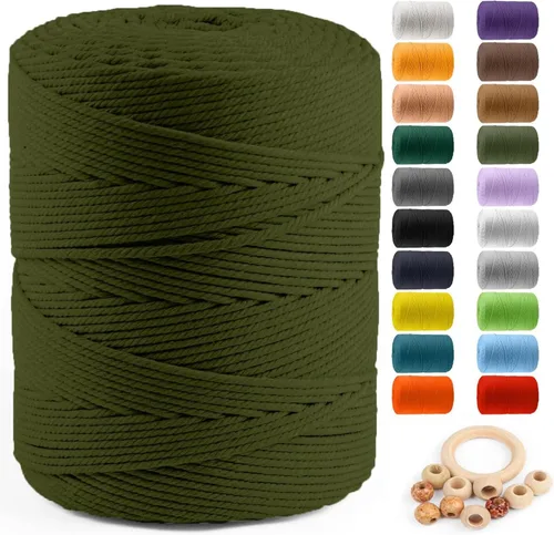 Vista 79 de ZUEXT Cordón de algodón para macramé de 4 mm x 500 m, ZUEXT Cordones trenzados naturales hechos a mano en verde manzana de 4 hebras, cuerda de lana