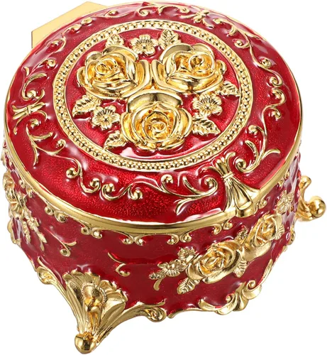 Vista 8 de Hipiwe Joyero de metal vintage Pequeña caja organizadora de anillos con patrón de rosas para joyas, caja de almacenamiento para anillos, aretes