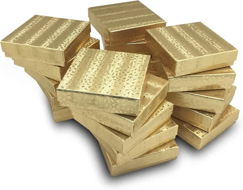 Vista 5 de TheDisplayGuys - Paquete de 20 cajas de joyería de papel de aluminio dorado #85 (8 18 pulgadas x 5 58 pulgadas x 1 516 pulgadas) para regalo