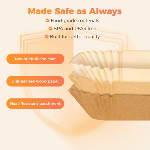 Vista 4 de Forros de freidora de aire Tastee 100 piezas - Diseño para cestas de freidora de aire de 3-6QT, forros de papel desechables absorbentes de aceite