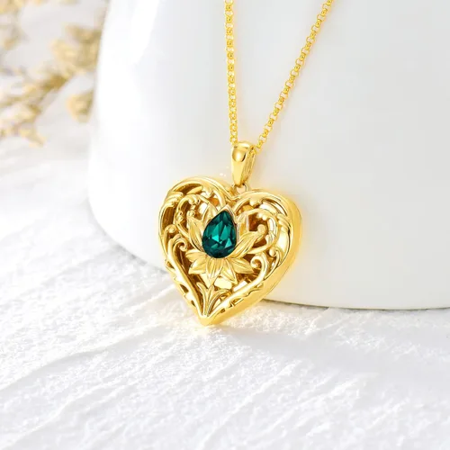 Vista 2 de SOULMEET - Collar con relicario en forma de corazón con girasol, donde se pueden guardar fotografías de personas para tenerlas cerca de ti, joyería