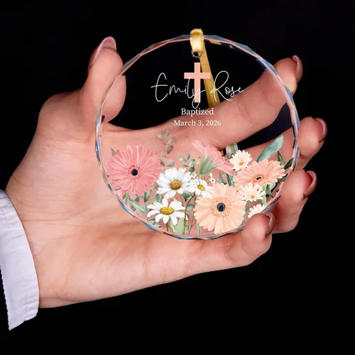 Vista 4 de Adorno de cristal personalizado para bautismo de bebé, regalo de bautismo para niños y niñas, regalo de confirmación, adorno de árbol de Navidad