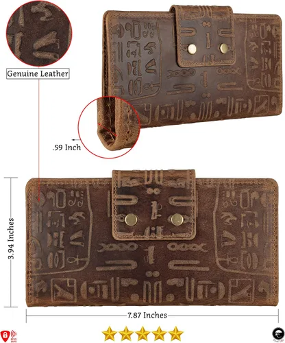 Vista 4 de Mou Meraki - Cartera larga de piel auténtica con bloqueo RFID, plegable vintage para hombre