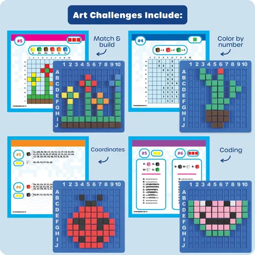 Vista 4 de Learning Resources STEM Explorers Desafío de Arte Pixel - Rompecabezas Matemáticos, Bloques de Patrones, Juego Sensorial, Artes y Manualidades