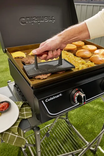 Vista 7 de Cuisinart - Prensa de parrilla de hierro fundido con mango de madera, prensa de hamburguesa rectangular antiadherente de alta resistencia con mango