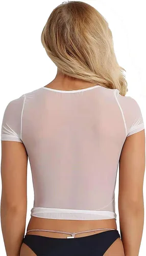 Vista 2 de Ypser Camiseta corta de malla de malla de manga larga para mujer