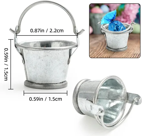 Vista 3 de Mini cubo de lata galvanizado de 0.87 pulgadas con asa, juego de 24, ideal para proyectos de manualidades, micro paisaje y micro casa