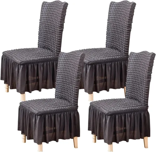 Vista 38 de Qubjus Juego de 2 fundas elásticas para sillas de comedor con falda, extraíbles y lavables, para sillas de cocina, juego de fundas protectoras