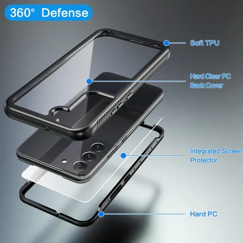Vista 6 de IDweel Funda para Galaxy S22 Plus con protector de pantalla de vidrio templado, híbrida 2 en 1, a prueba de golpes, ajuste delgado, transparente
