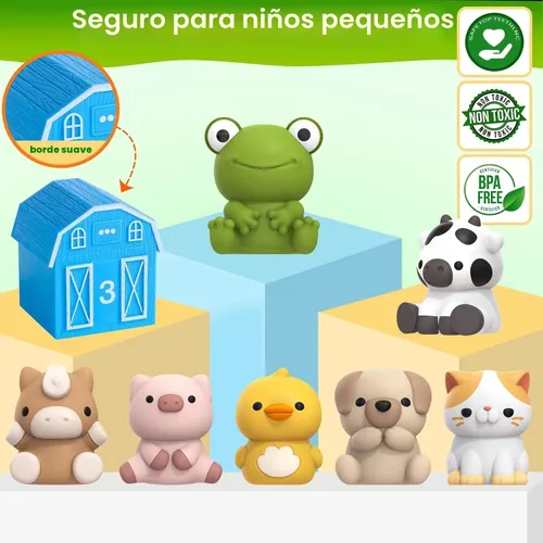 Vista 5 de Juguete de aprendizaje para niños pequeños de 1, 2 y 3 años, 10 juguetes de animales de granja y 10 graneros, juguetes sensoriales educativos