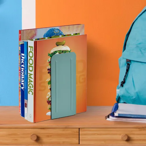Vista 6 de Acrimet Sujetalibros para estantes, extremos de libros de metal de acero resistente, tapón antideslizante para libros, soporte para almacenamiento