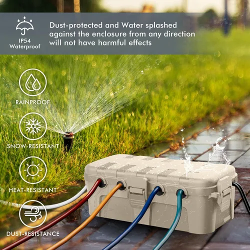 Vista 5 de RESTMO Caja eléctrica para exteriores, cubierta de cable de extensión IP54 resistente a la intemperie con 6 puertos de entrada de cables, caja