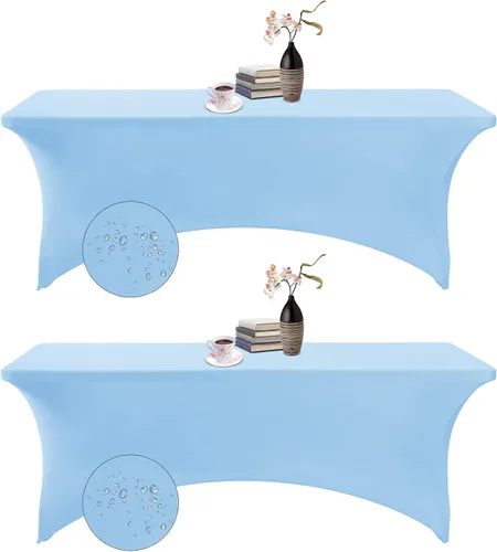 Vista 123 de Paquete de 2 fundas de mesa de elastano impermeables para mesas rectangulares, 6 pies, negras, elásticas, resistentes a manchas, para todas