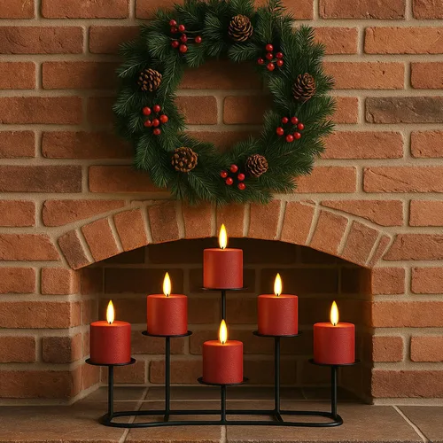 Vista 5 de Smtyle Candelabro de Navidad para chimenea, diseño geométrico negro mate de varios niveles, base estable, perfecto para velas de pilar, decoración