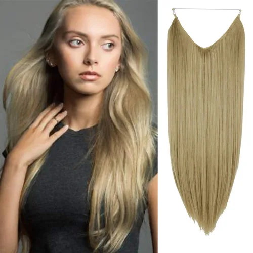 Vista 12 de Extensión de cabello rubio ceniza, rizado, largo, sintético, postizo de cabello rubio, 18 pulgadas, 4.2 oz, con diadema de alambre invisible