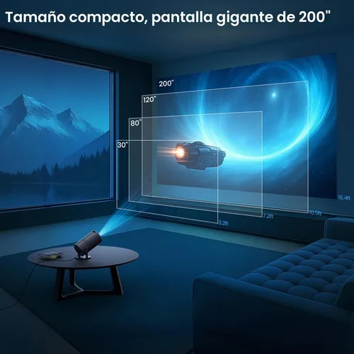 Vista 2 de Miniproyector portátil con WiFi y Bluetooth, soporte para proyector de películas 1080P HD, corrección trapezoidal automática, giratorio 180°, Grey