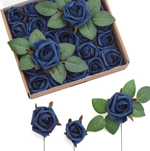 Vista 11 de Ling's moment Paquete de 25 capullos de rosas artificiales y rosas pequeñas con tallo, para ramos de boda, centros de mesa, decoración de ramilletes