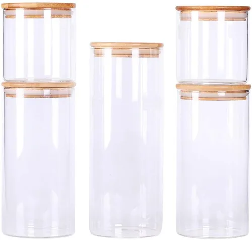 Vista 5 de Juego de 2 tarros de vidrio para alimentos de 100 onzas y paquete de 5 recipientes de cocina