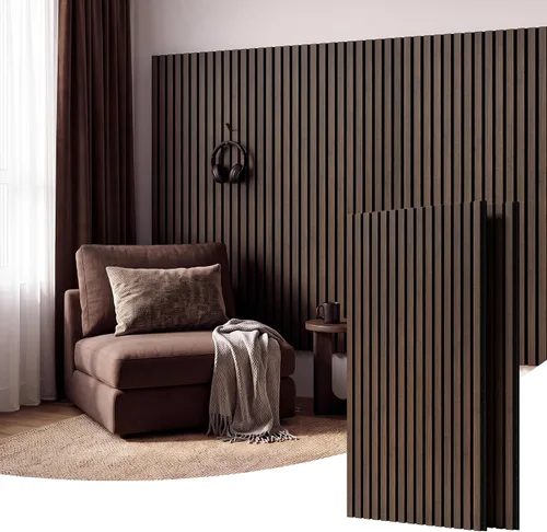 Vista 16 de Amsleekey Paquete de 4 paneles de pared de listones de madera acústica de Teca