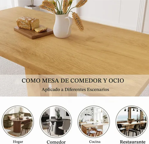 Vista 7 de HIPIHOM Mesa de comedor moderna de 46 pulgadas, mesa de cocina rectangular con acabado de roble, mesa de comedor compacta para 4, construcción
