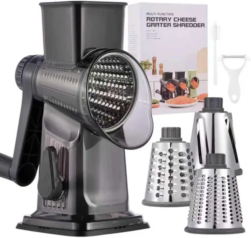 Vista 12 de Rallador de queso rotativo con mango Triturador de cocina Rallador Rebanador Rallador de hielo Rallador de queso para vegetales, nueces, papas