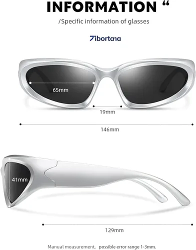 Vista 2 de Tibortana Gafas de sol polarizadas envolventes Y2k para hombres y mujeres, modernas, ovaladas, oscuras, futuristas
